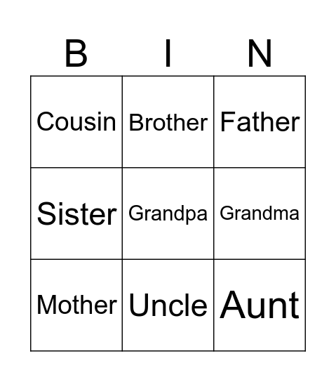Family Bingo Card