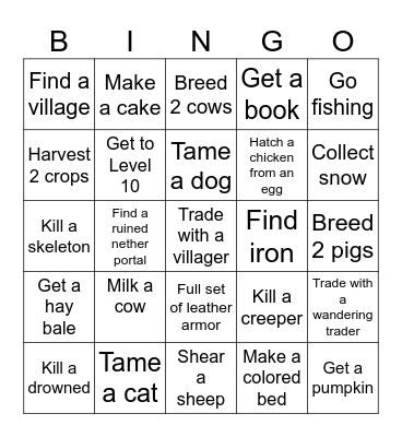 Minecraft Bingo Card