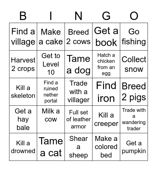 Minecraft Bingo Card