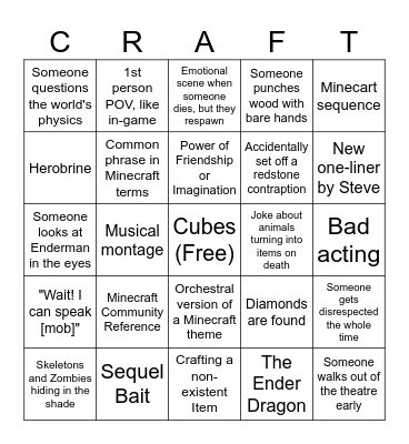 Minecraft Movie BIngo Card