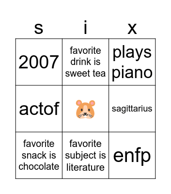 sixsense Bingo Card