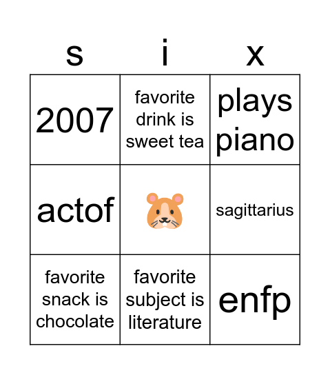 sixsense Bingo Card