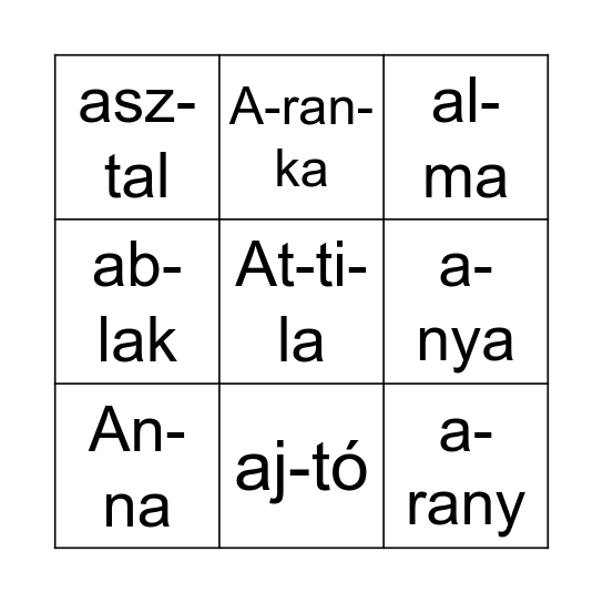 Anna almája Bingo Card