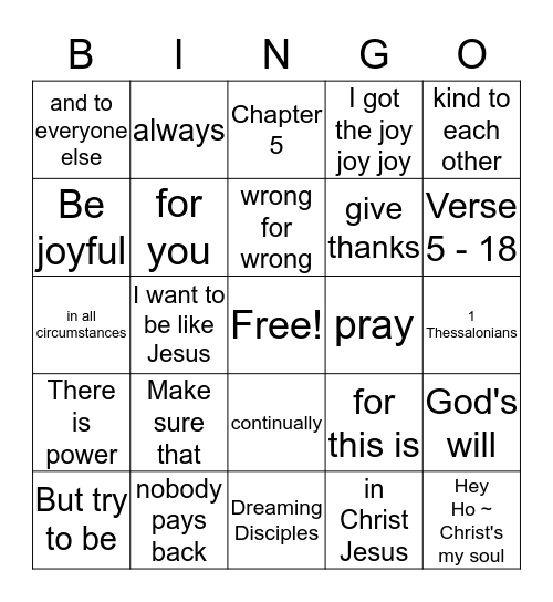 1 Thessalonians 5:15-18 Bingo Card