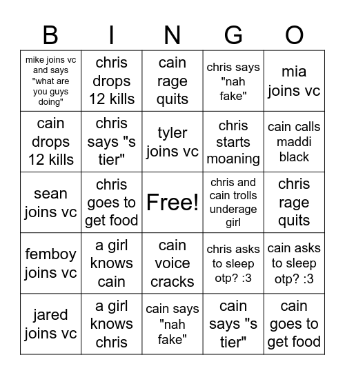 esex paradise Bingo Card