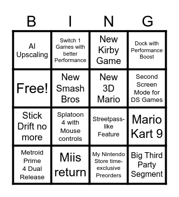 Switch 2 Direct Bingo Card