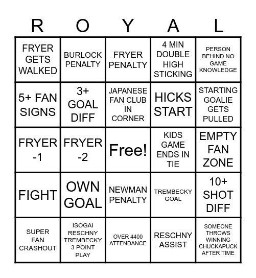 ROYALS 2025 PLAYOFFS Bingo Card