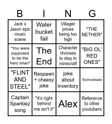 Minecraft Movie Bingo Card
