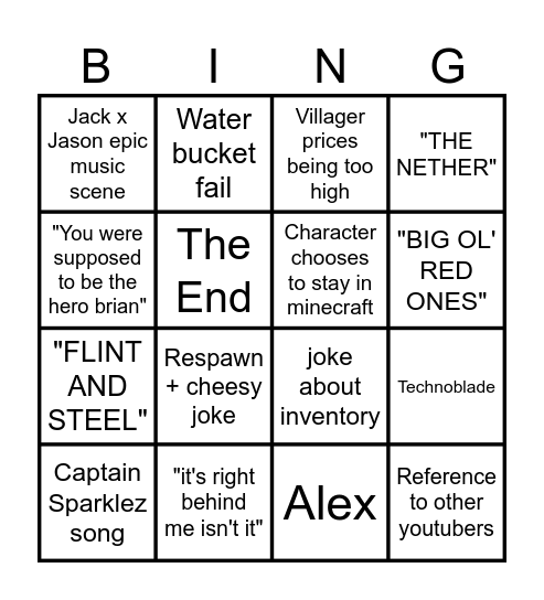 Minecraft Movie Bingo Card