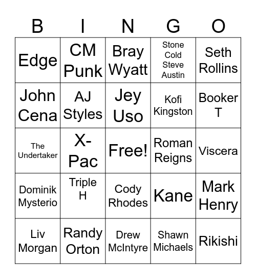 WWE Bingo Card