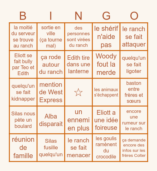 EMERALD RANCH Bingo Card