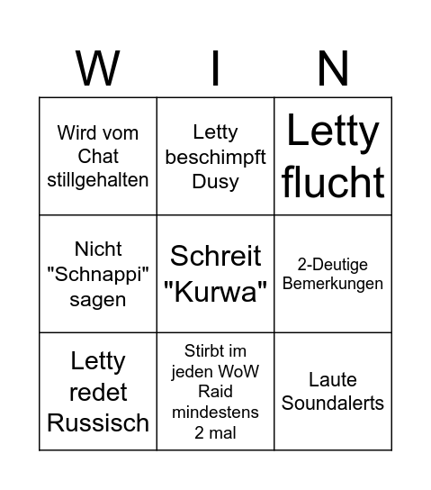 Letty Bingo Card