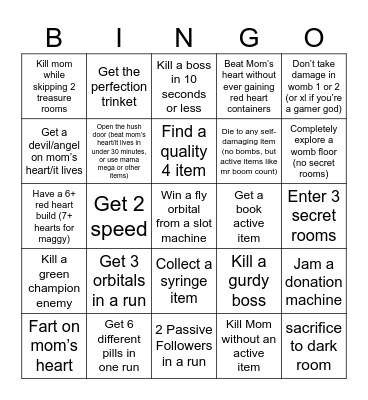 Isaac repentance bingo Card