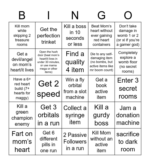 Isaac repentance bingo Card