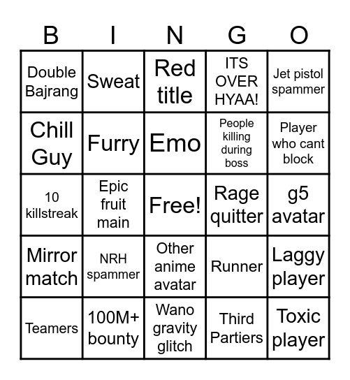 Untitled Bingo Card