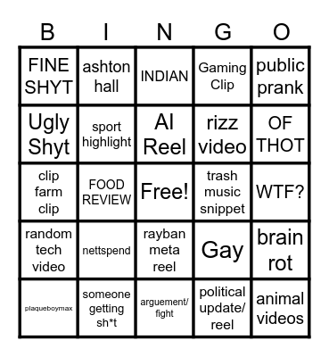 2025 IG/TIKTOK BINGO Card
