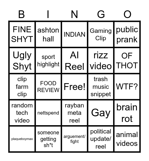 2025 IG/TIKTOK BINGO Card