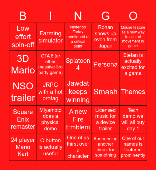 Stefan’s Direct Bingo Card