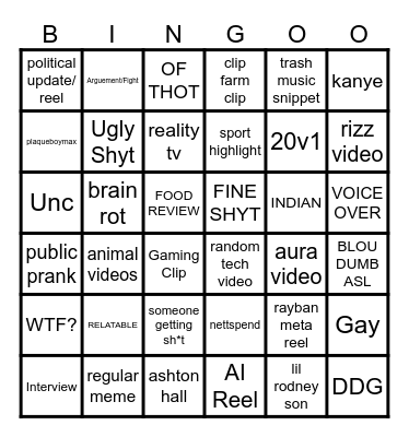 2025 IG/TIKTOK BINGO Card