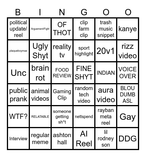 2025 IG/TIKTOK BINGO Card