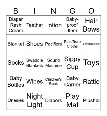 Baby Shower Gift Bingo Card