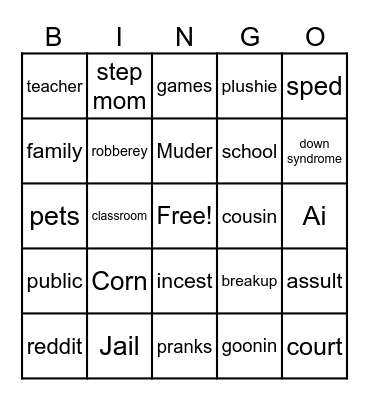Confession Bingo Card