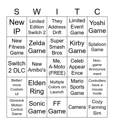 Switch 2 Bingo Card