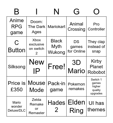 Switch 2 Direct Bingo Card