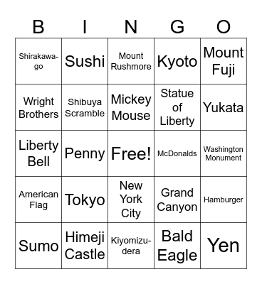 Japanese-American Bingo Card
