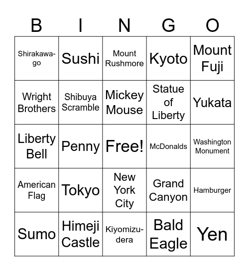 Japanese-American Bingo Card