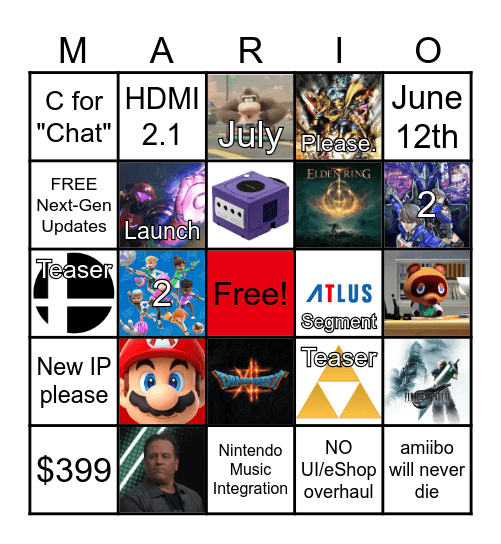 Nintendo Switch 2 Direct Bingo Card