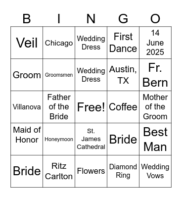 B  R  I  D  A  L Bingo Card