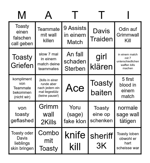 Matti spielt Valo Bingo Card
