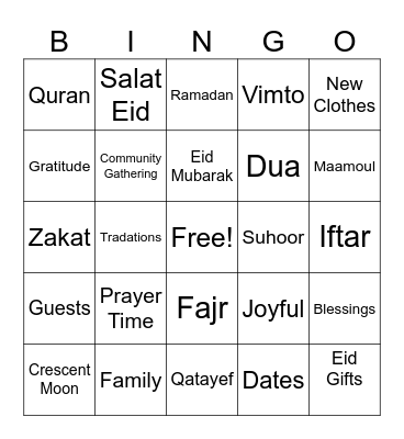 Eid Bingo Card