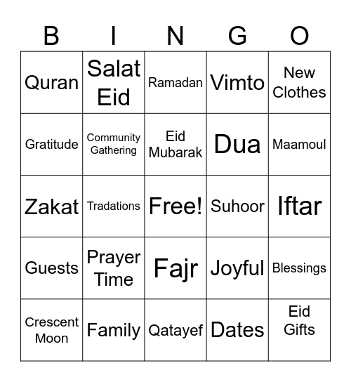Eid Bingo Card