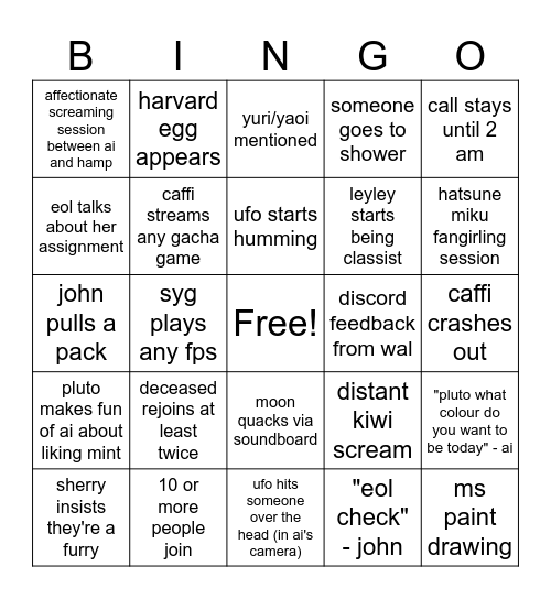 VAC VC Bingo Card