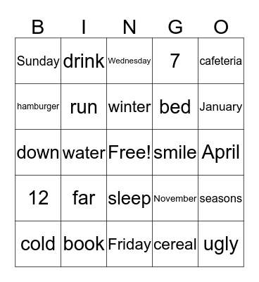 ESOL Vocabulary Bingo Card