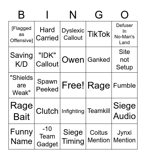 R6 Bingo Card