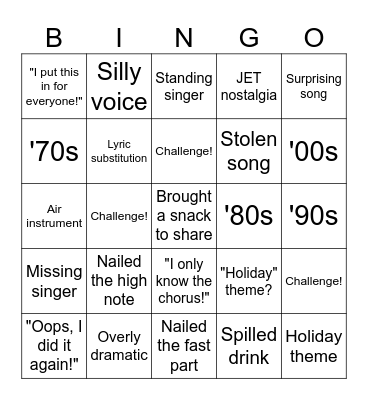 Karaoke Bingo! Bingo Card