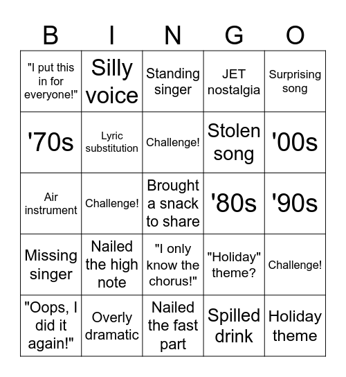 Karaoke Bingo! Bingo Card