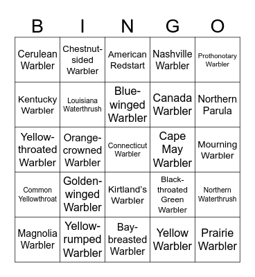 Ohio Warbler Bingo Card