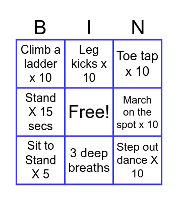 Exercise BING Bingo Card