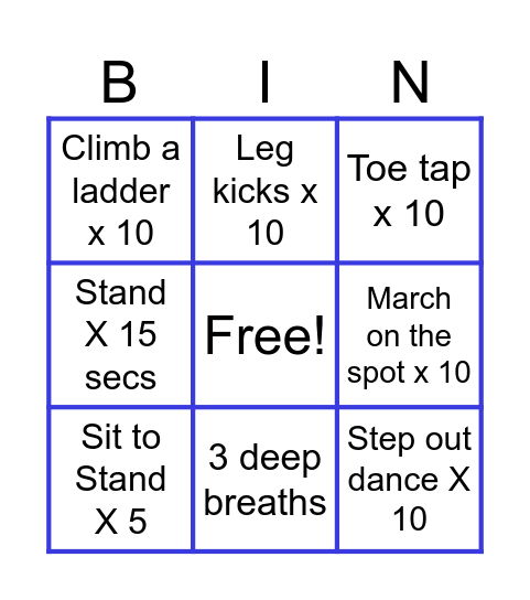 Exercise BING Bingo Card