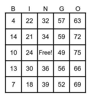 Family Night Bingo Card