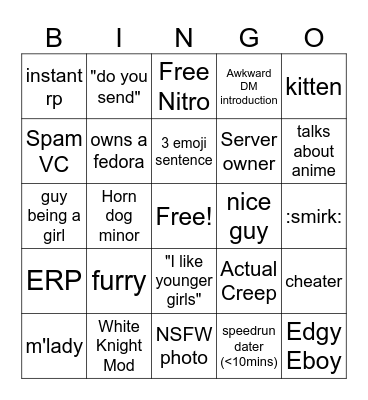 Discord Creep Bingo Card