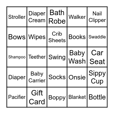 Baby Bingo Card