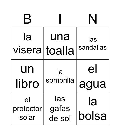 La Playa Bingo Card