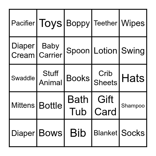 Baby Bingo Card
