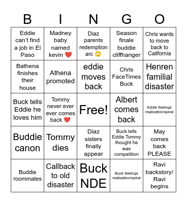 911 8B Bingo Card