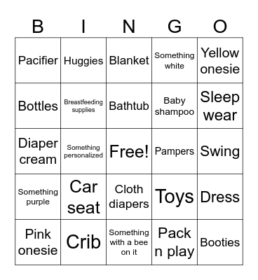 Honeycutt BAY-BEE shower Bingo Card